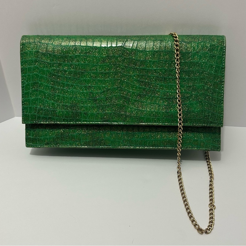 Bellini Green Shoulder Bag with Crocodile Texture